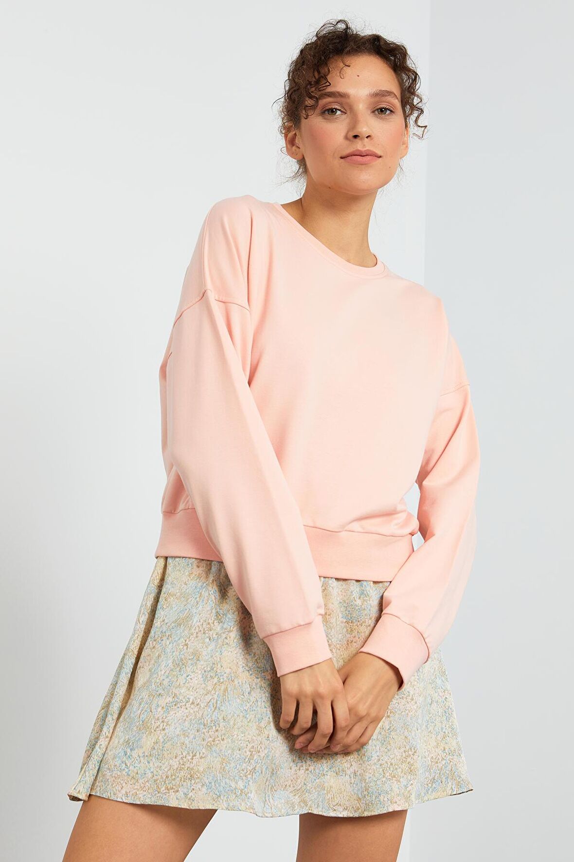 Pembe Basic Rahat Form O Yaka Kadın Sweatshirt - 97114 | XXL