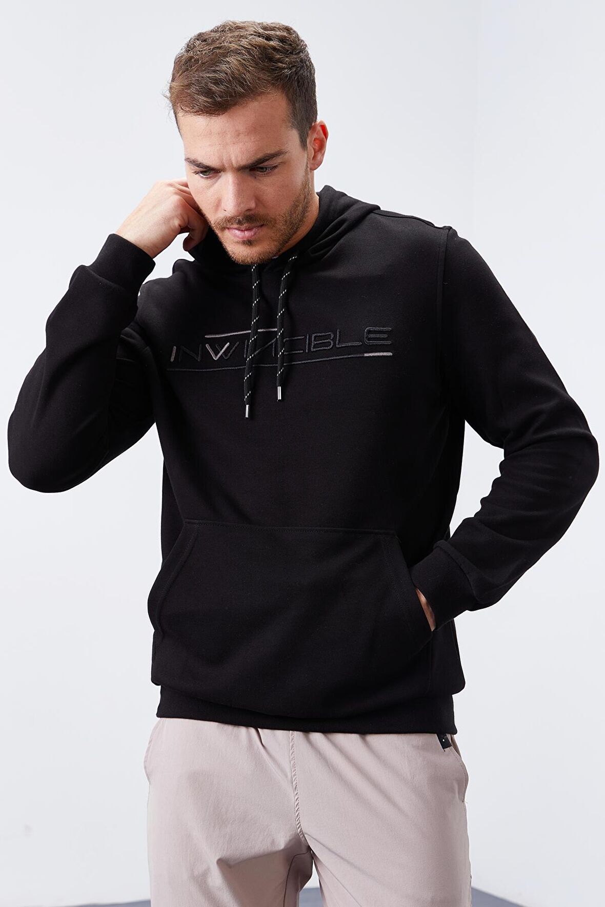 Siyah Kanguru Cep Standart Kalıp Kapüşonlu Erkek Sweatshirt - 87883 | XXL