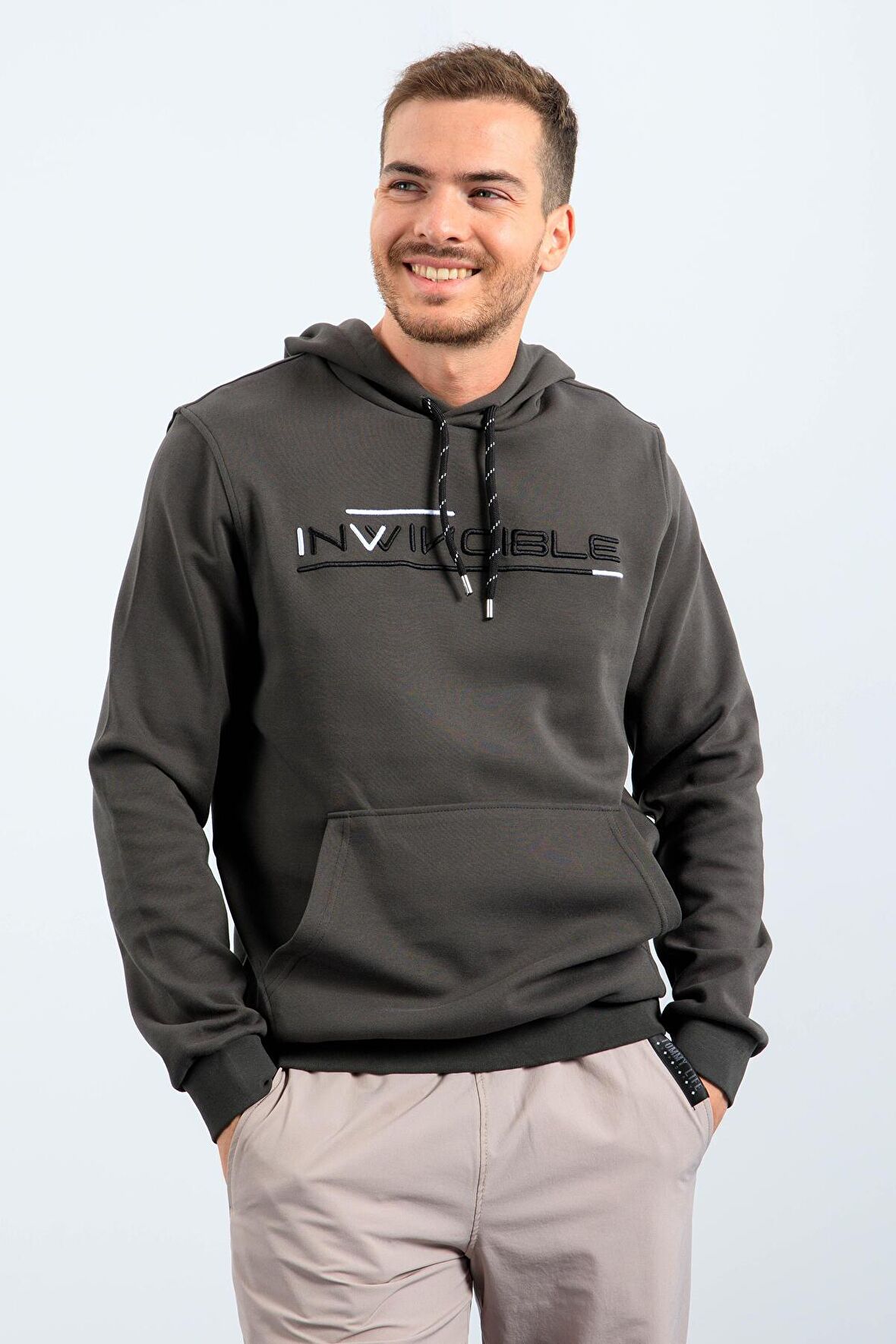 Haki Kanguru Cep Standart Kalıp Kapüşonlu Erkek Sweatshirt - 87883 | S