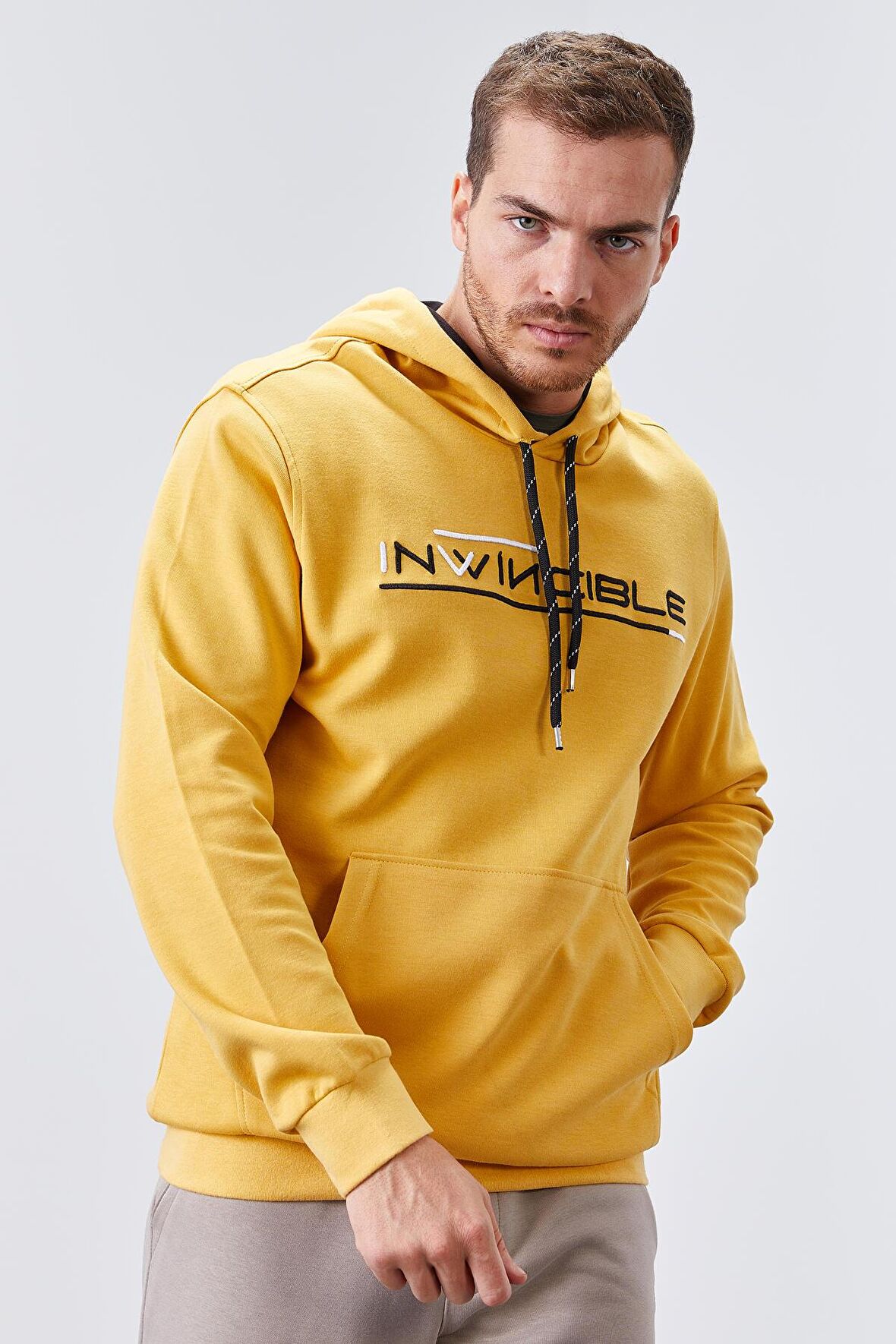 Hardal Kanguru Cep Standart Kalıp Kapüşonlu Erkek Sweatshirt - 87883 | XXL