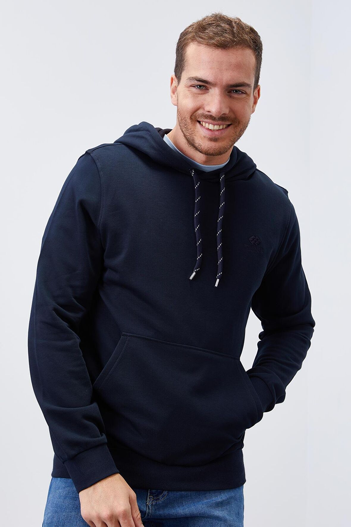 Lacivert Kanguru Cep Standart Kalıp Kapüşonlu Erkek Sweatshirt - 87872 | XL