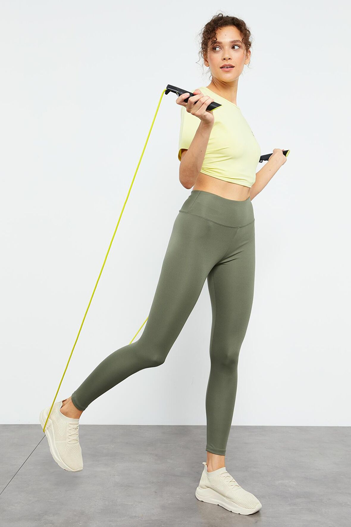 Çağla Yüksek Bel Streç Slim Fit Dar Paça Kadın Tayt - 94545 | M