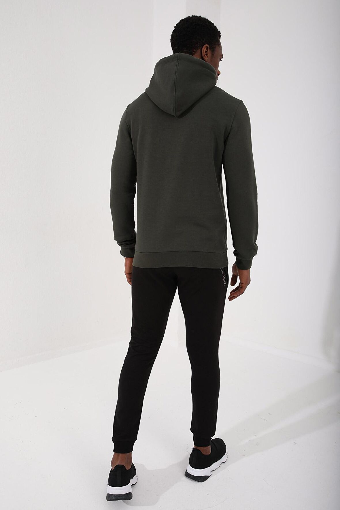 Haki Nakışlı Kanguru Cep Standart Kalıp Kapüşonlu Erkek Sweatshirt - 87839 | XXL