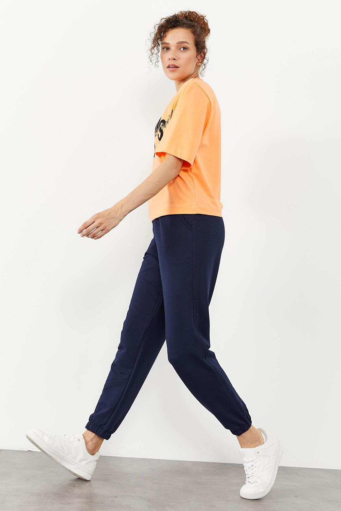 İndigo Cepli Yüksek Bel Rahat Form Lastik Paça Kadın Eşofman Alt - 94583 | S