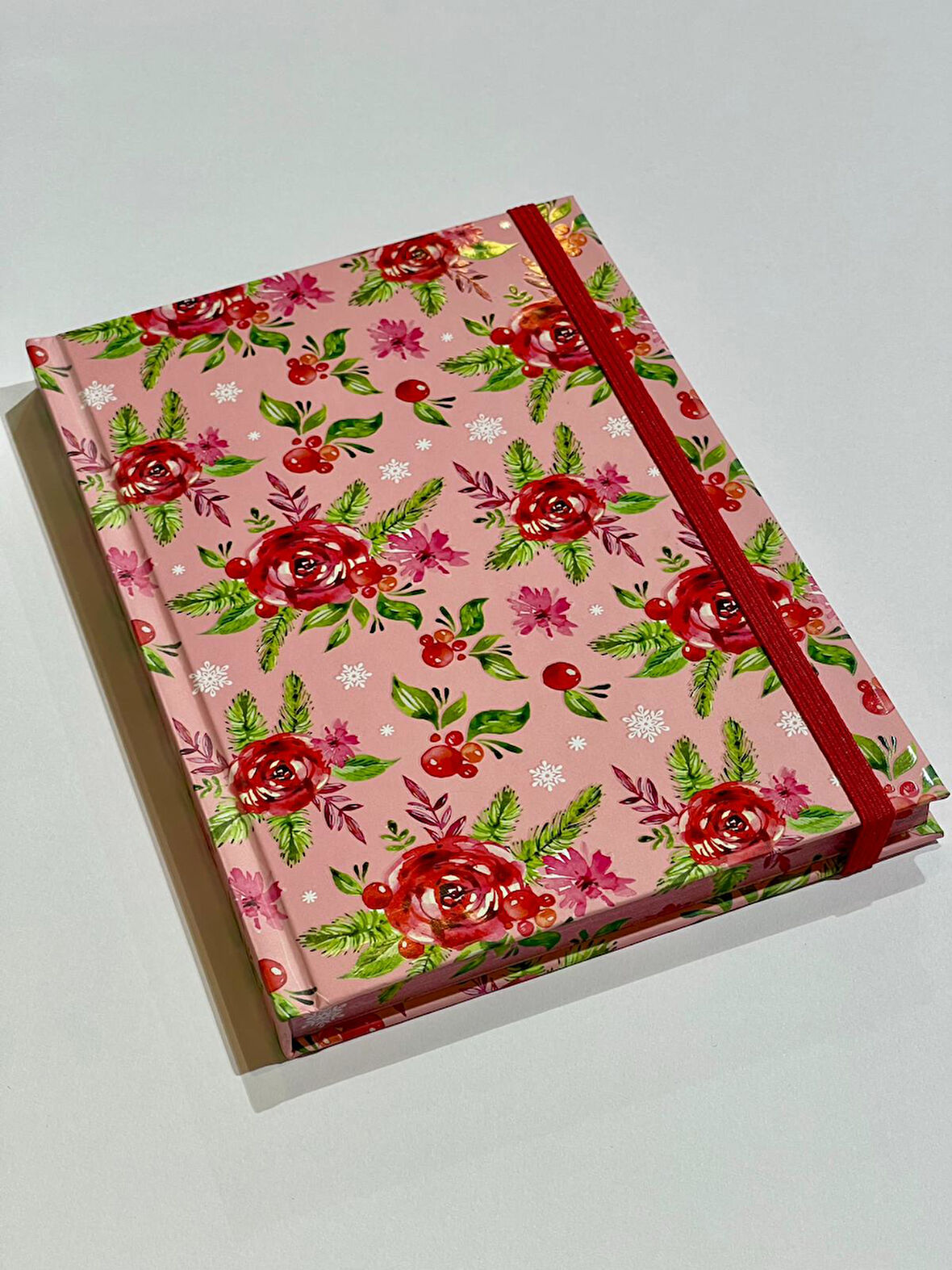 Sert Kapak A5 80 Sayfa Pembe Çiçekli Çizgili Not Defteri