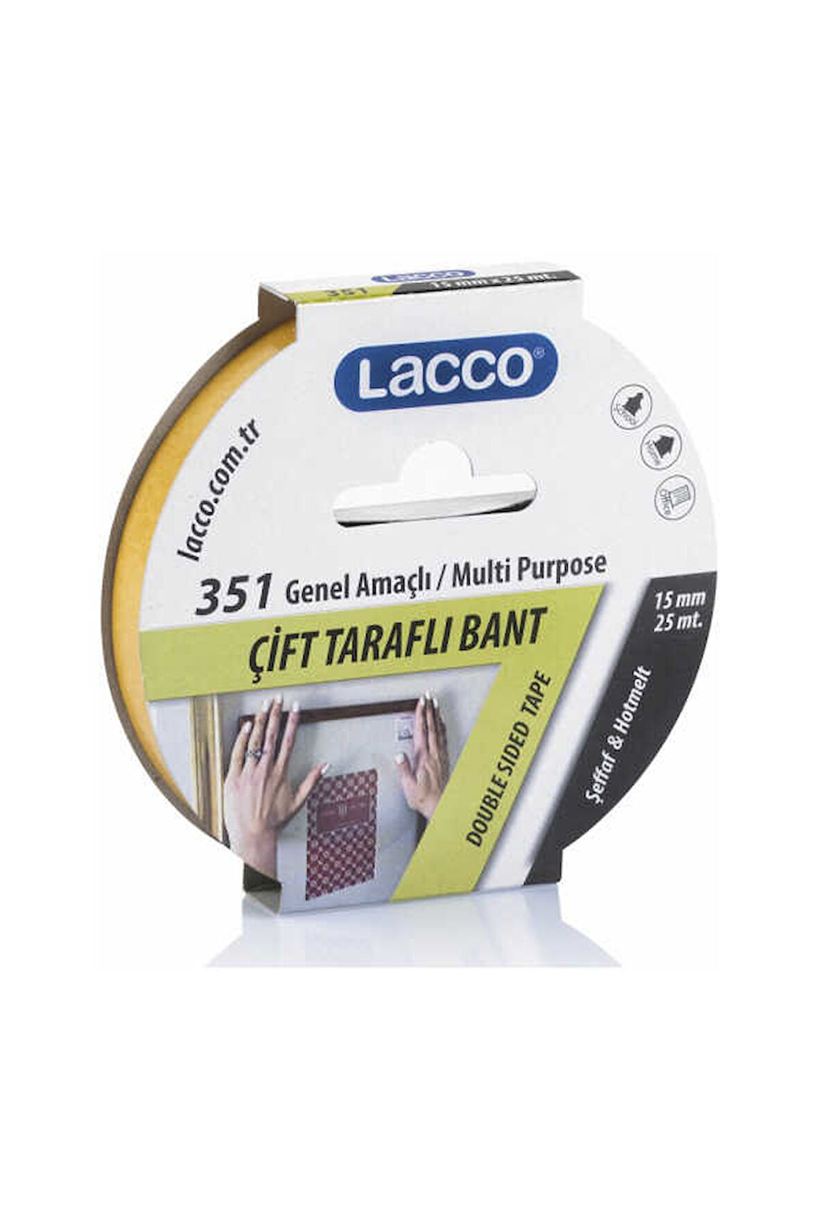 Lacco Hotmelt Çift Taraflı Bant 15 mm x 25 M