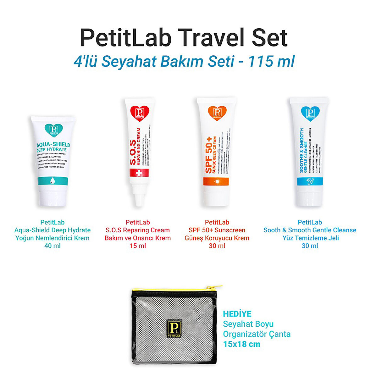 PetitLab Travel Set 4'lü Seyahat Bakım Seti *Organizatör Çanta Hediyeli 