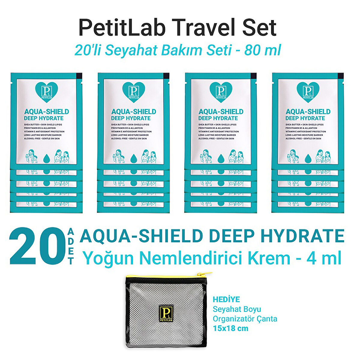 PetitLab Travel Set 20'li Şase Nemlendirici Krem *Organizatör Çanta Hediyeli 