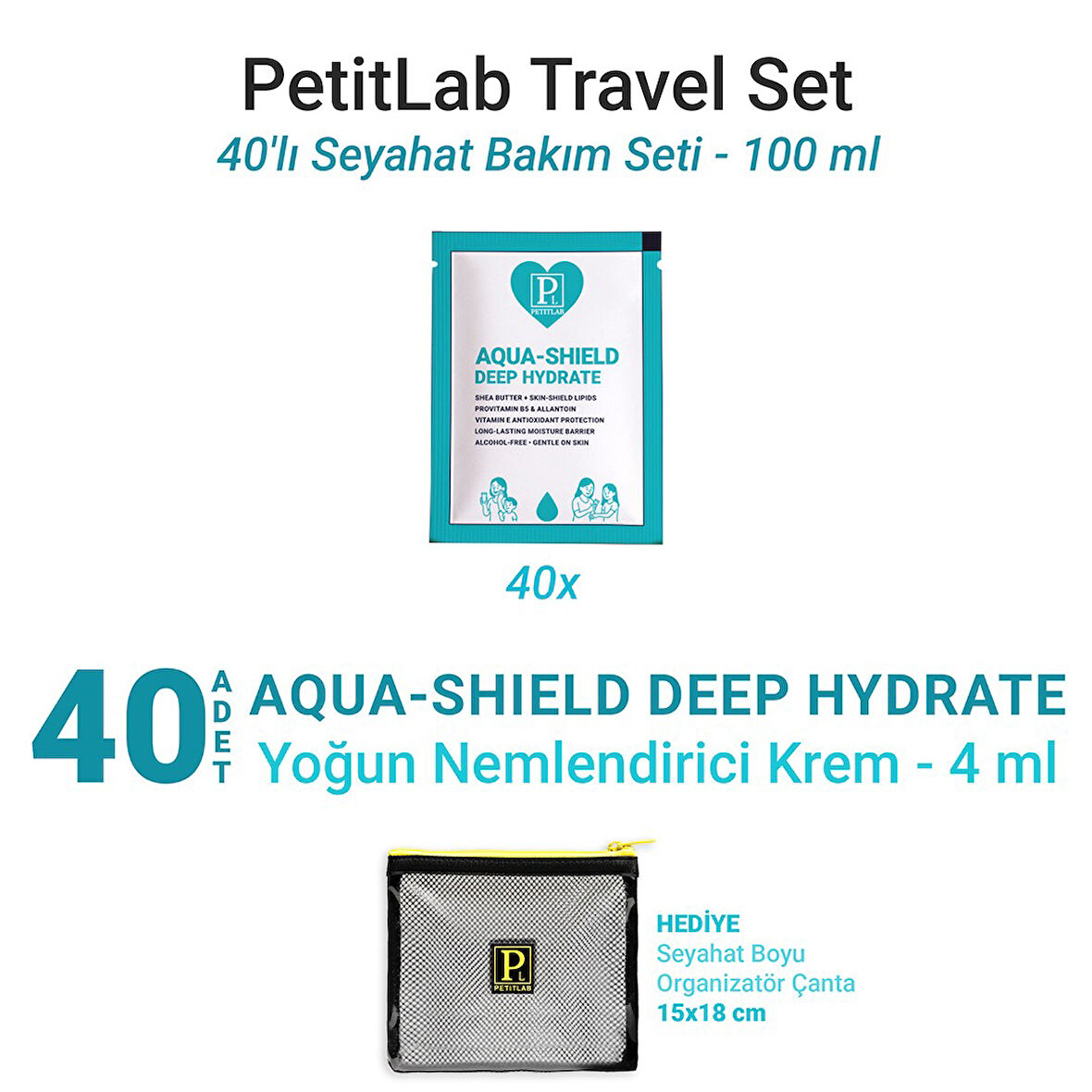 PetitLab Travel Set 40'lı Şase Nemlendirici Krem *Organizatör Çanta Hediyeli 