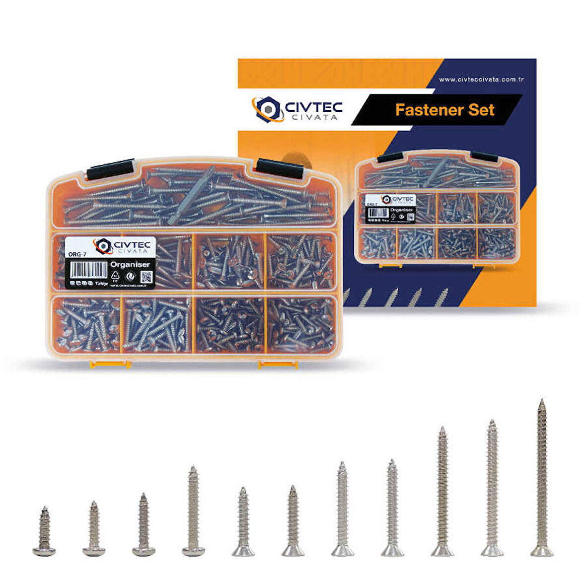 Civtec 327 Parça 13 Çeşit Paslanmaz Saç Vidası Seti Takımı TK-23