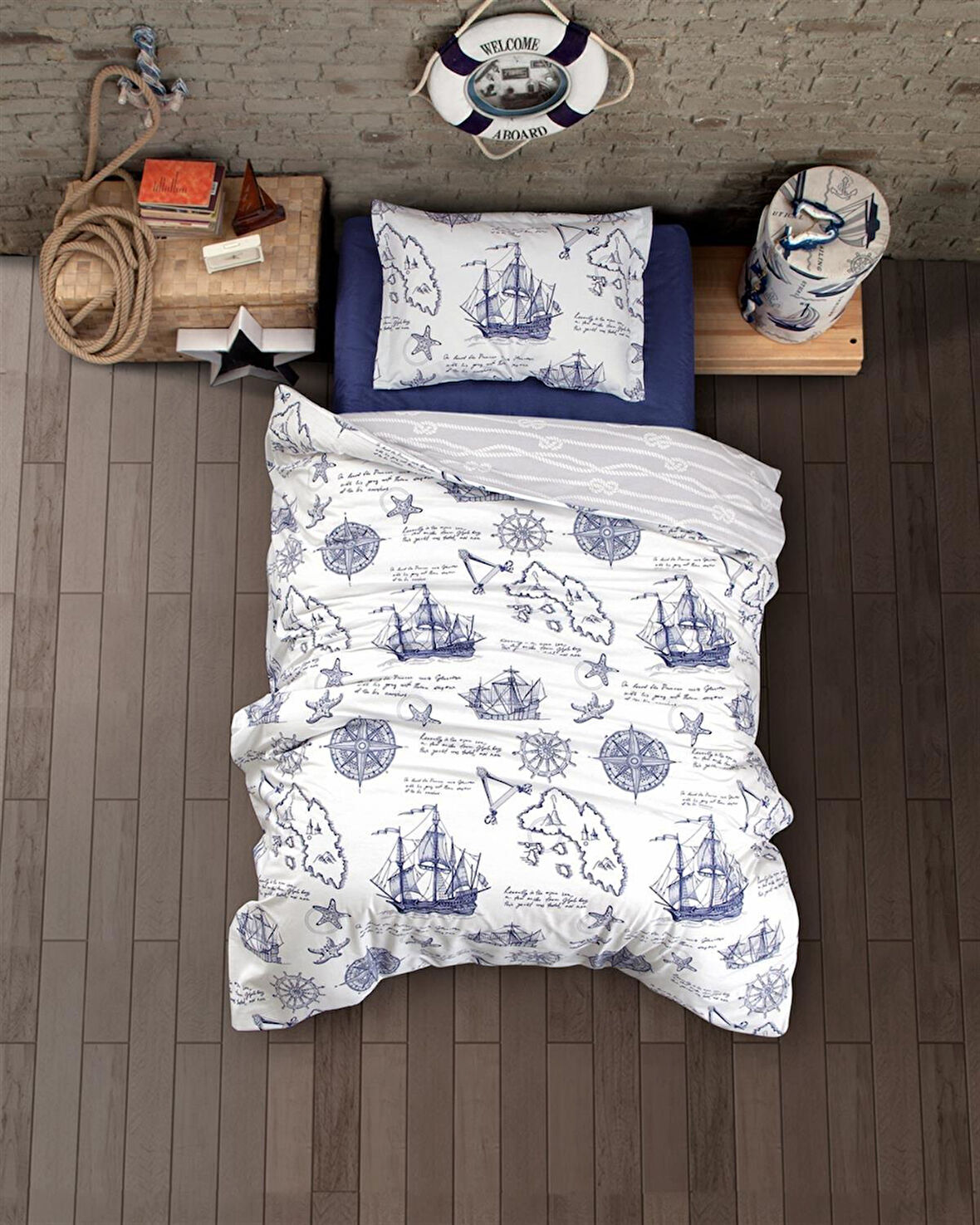 CLASY TEK KİŞİLİK RANFORCE YORGAN ROPE MAVİ