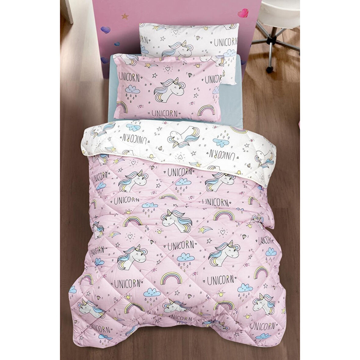 CLASY TEK KİŞİLİK NATURE YORGAN UNİCORN PEMBE