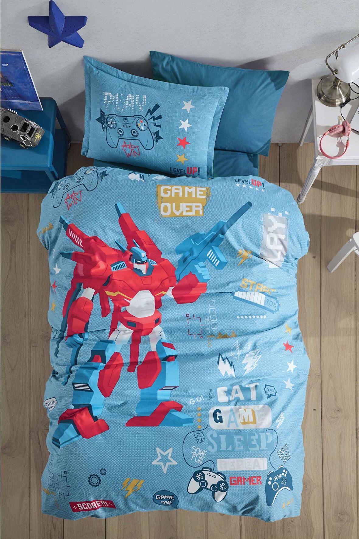 Clasy Ranforce Nevresim Takımı Tek Kişilik Game Over V1 Mavi