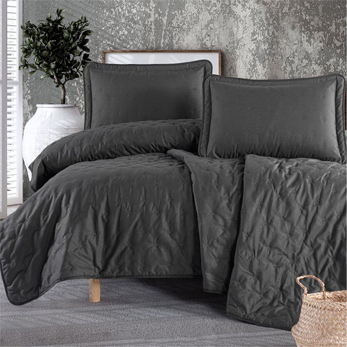 Clasy Microfiber Nakışlı Çift Kişilik Yatak Örtüsü Seti Aspendos