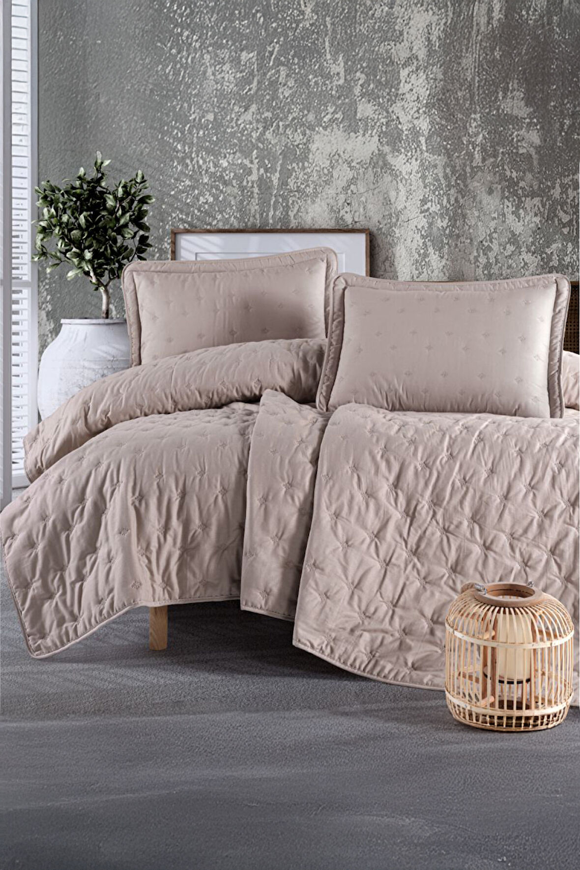 Clasy Aspendos Bej Tek Kişilik Microfiber Yatak Örtüsü