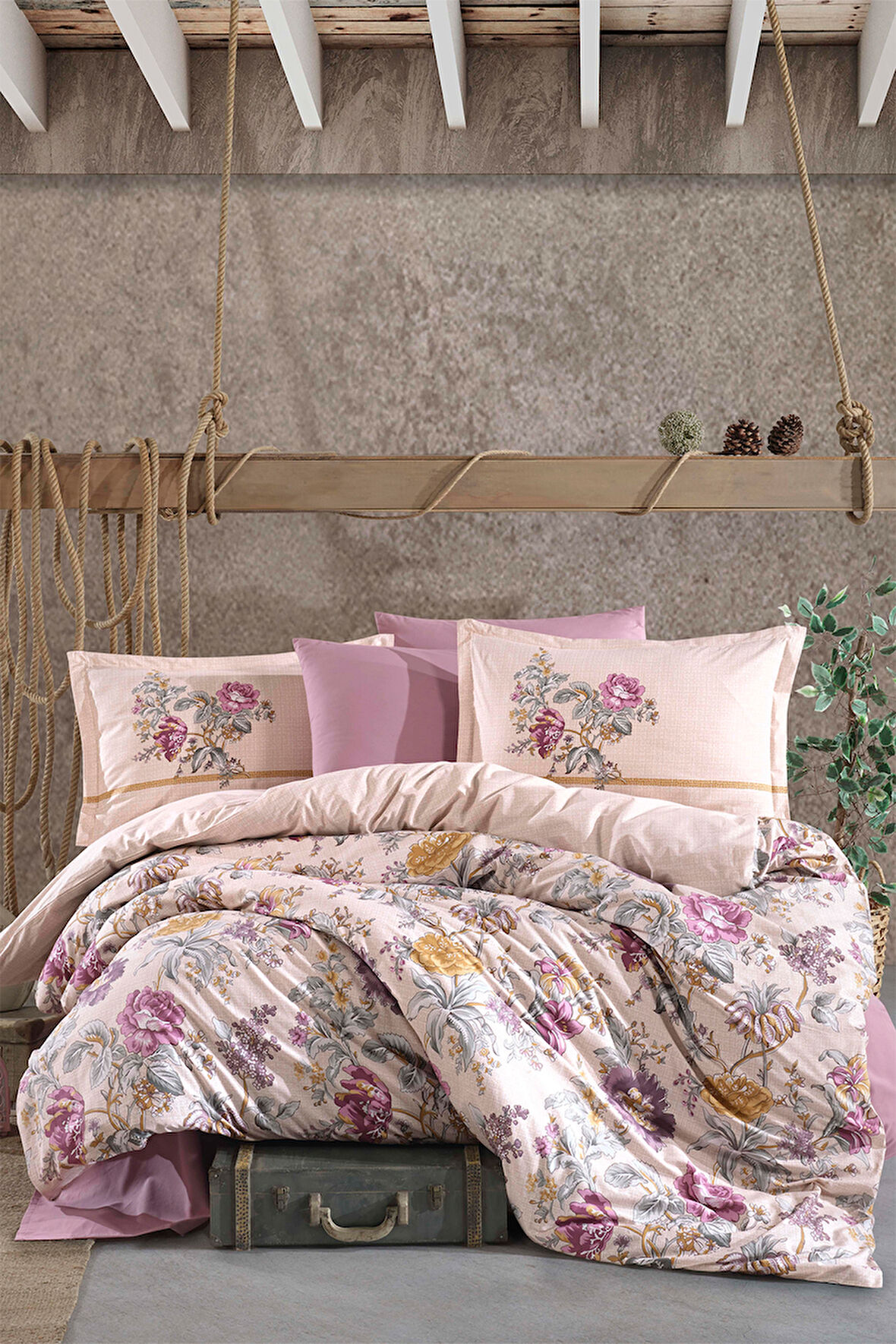 Clasy Mirante Pembe %100 Pamuk Çift Kişilik Ranforce Nevresim Takımı