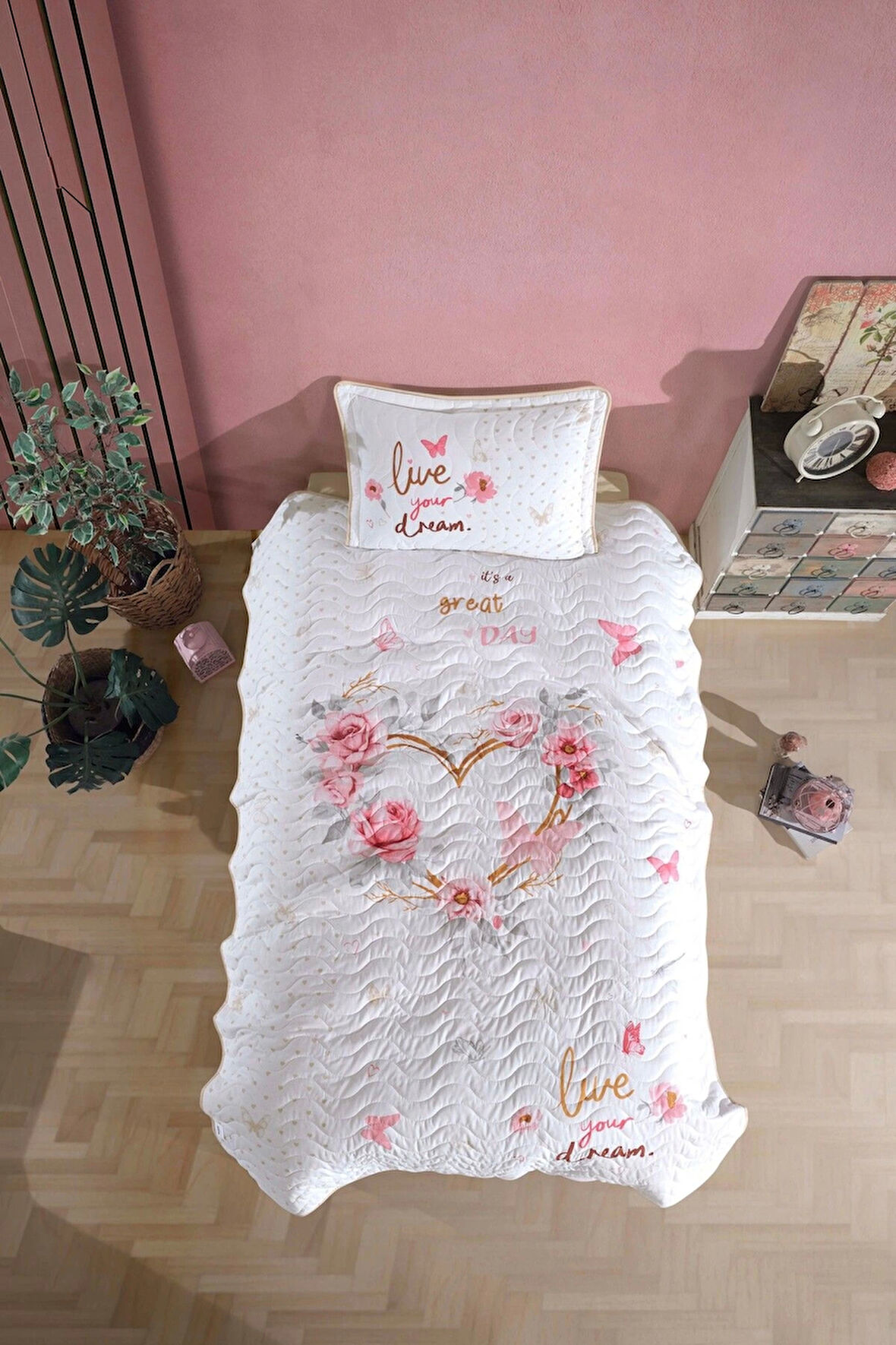 Clasy Ranforce %100 Pamuk Tek kişilik Yatak Örtüsü Seti Dream V1 Bej