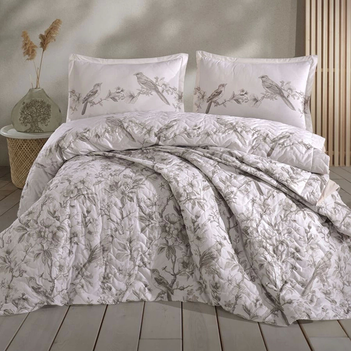 Clasy Ranforce %100 Pamuk Çift Kişilik Dört Mevsim Set Mevlin V1 Bej