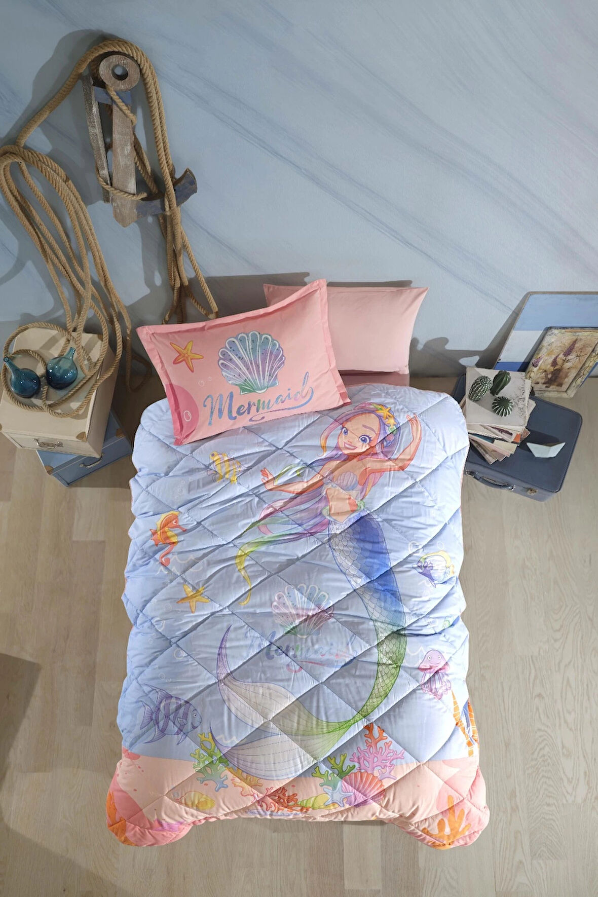 Clasy Ranforce %100 Pamuk Tek Kişilik Yorgan Seti Aria V1 Pudra