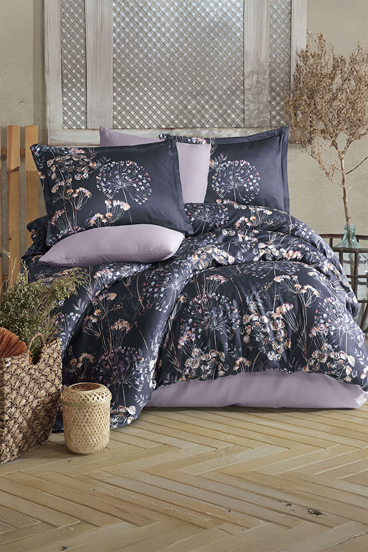 Clasy Ahter Antrasit Çift Kişilik %100 Dijital Pamuk Saten Nevresim Takımı