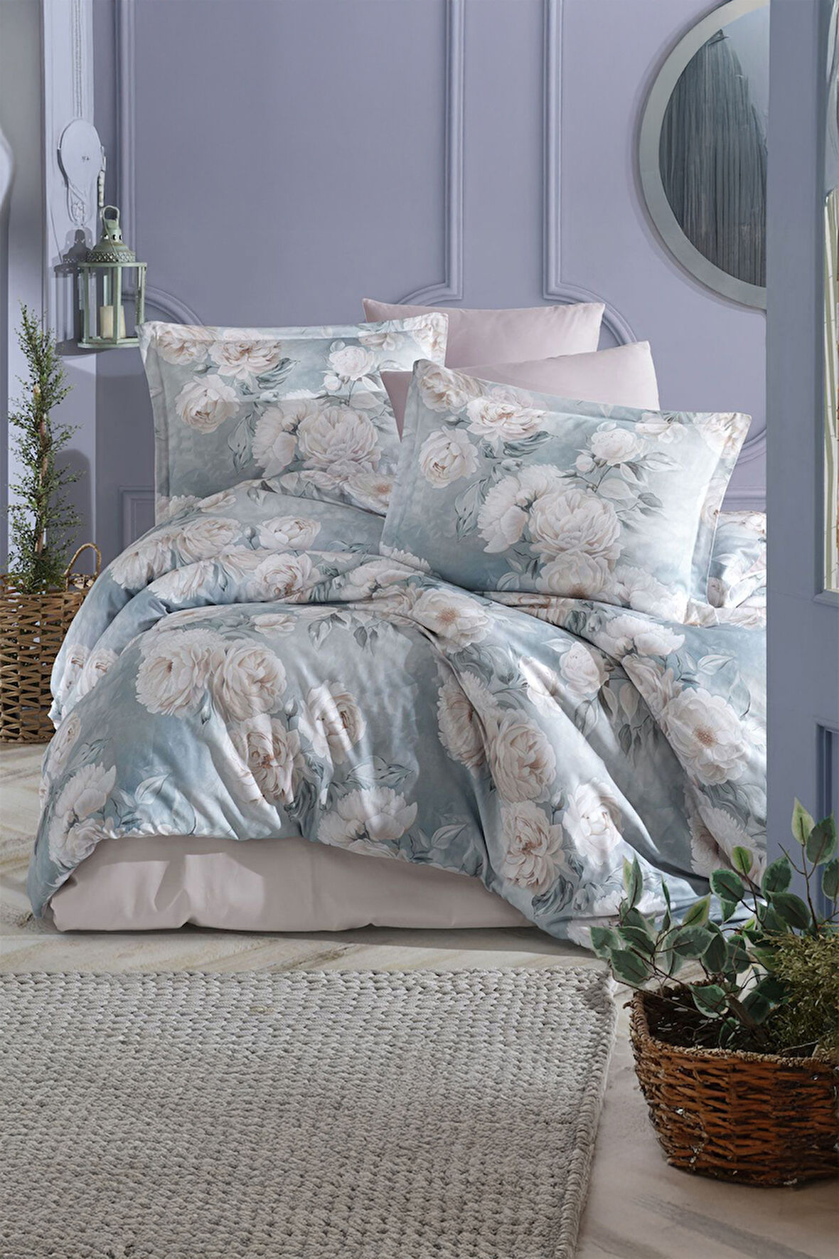 Clasy Havin Mavi Çift Kişilik %100 Dijital Pamuk Saten Nevresim Takımı