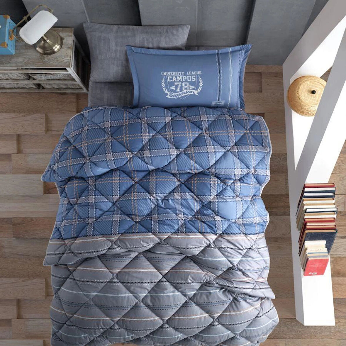 Clasy Ranforce %100 Pamuk Tek Kişilik Yorgan Seti Campus V2 Mavi
