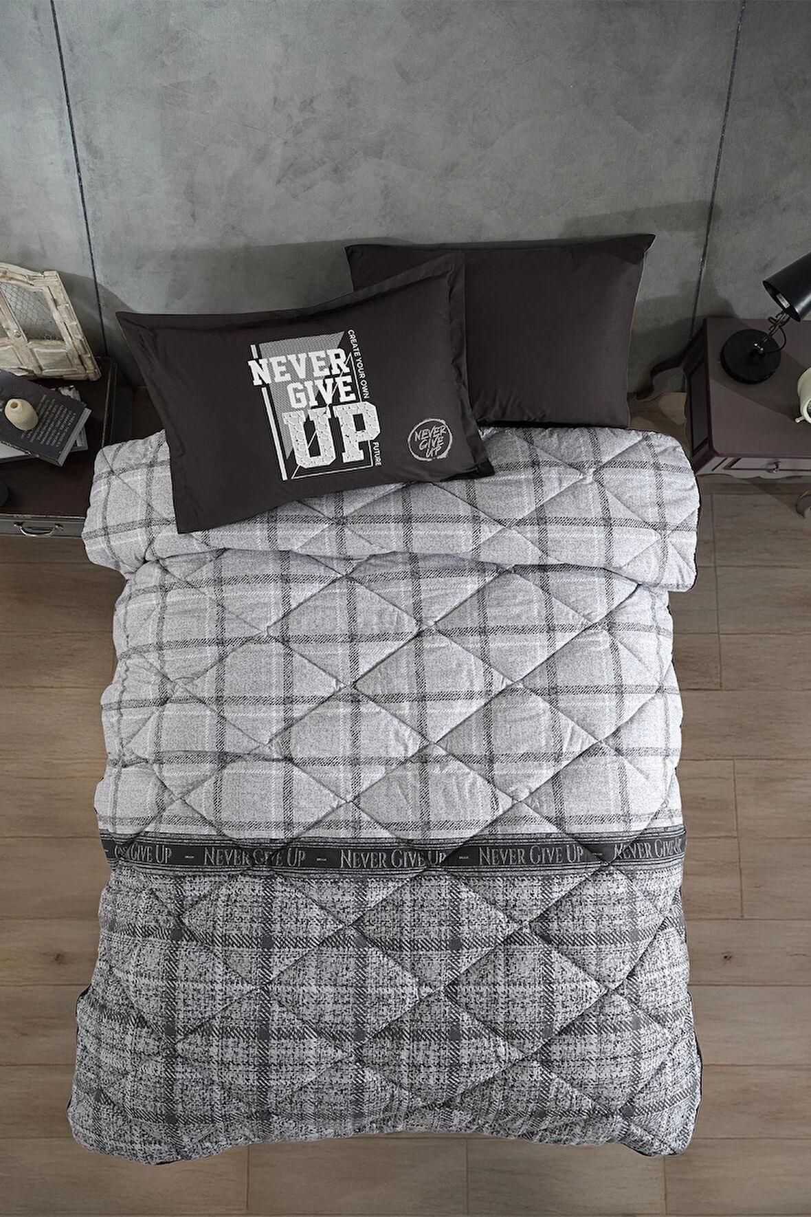 Clasy Ranforce Genç Yorgan Seti Tek Kişilik Give Up V1 Antrasit