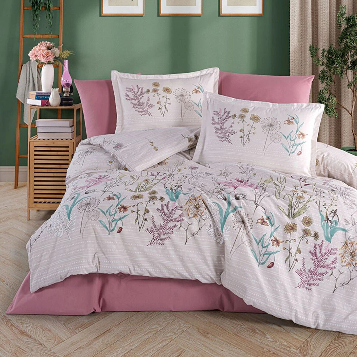 Clasy Ranforce %100 Pamuk Tek Kişilik Nevresim Bahari V1 Pembe