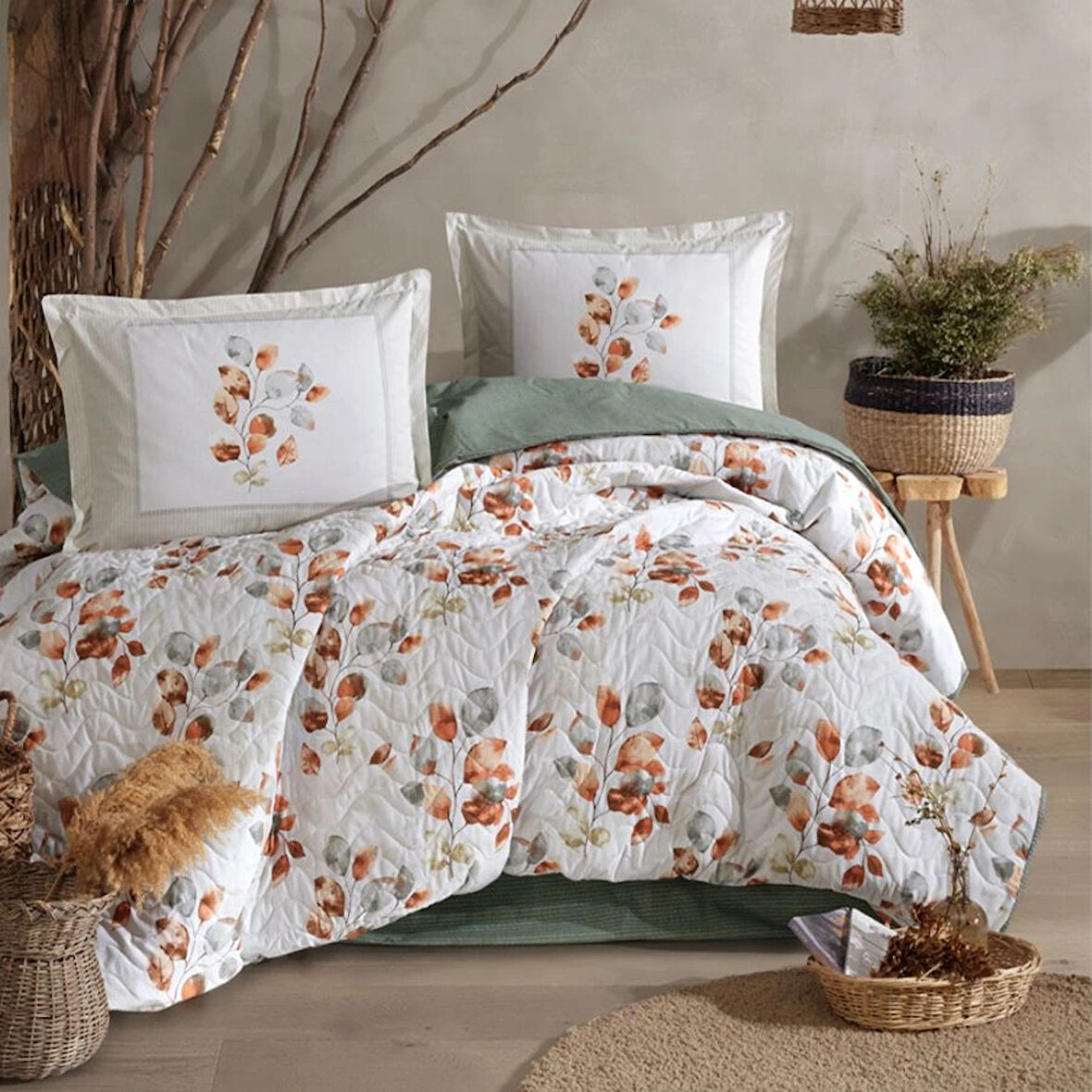 Clasy Ranforce %100 Pamuk Çift Kişilik Dört Mevsim Set Ruska V1 Mint