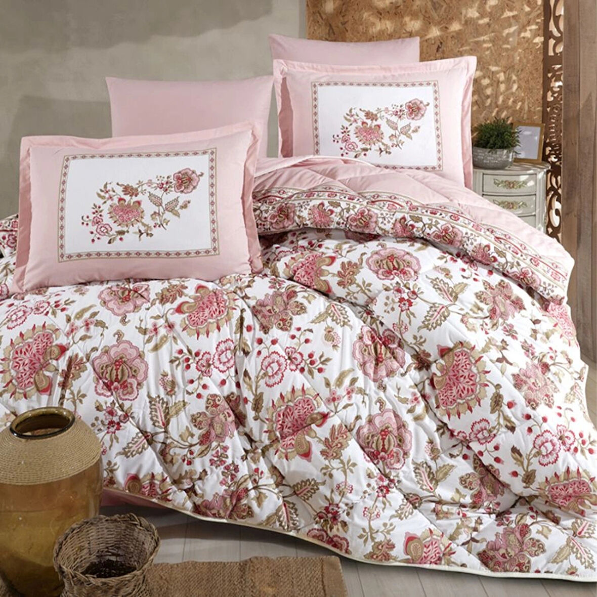 Clasy Ranforce %100 Pamuk Tek Kişilik Yorgan Seti Omeya V1 Pudra