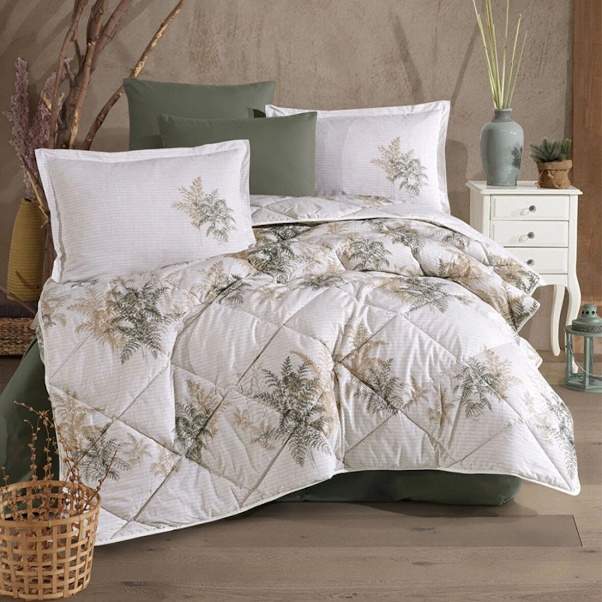 Clasy Ranforce %100 Pamuk Çift Kişilik Yorgan Seti Virele V1 Yeşil