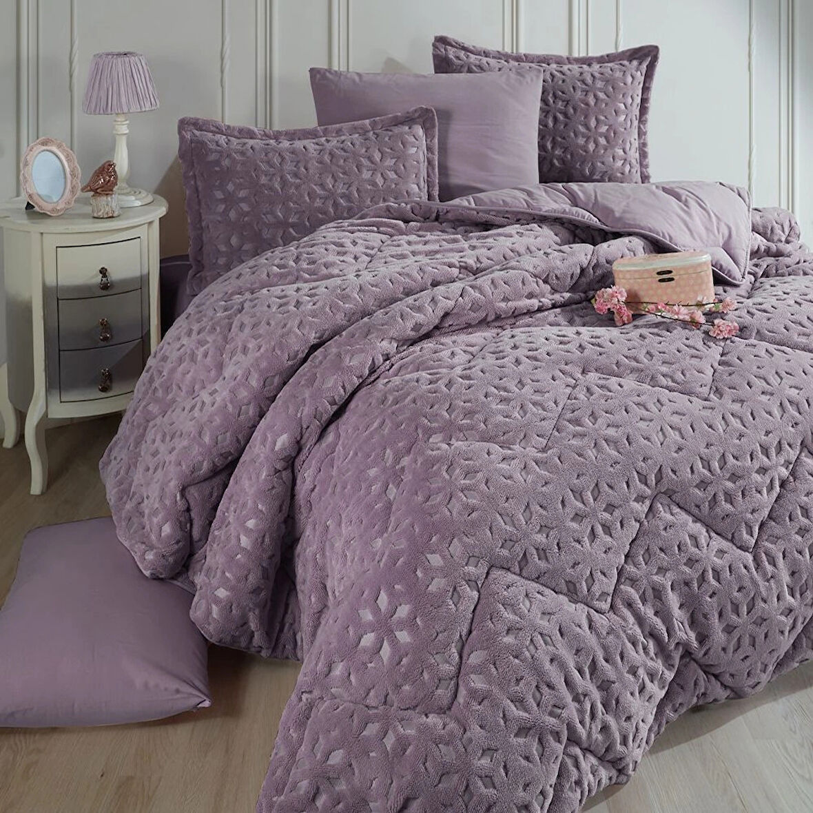 Clasy Wellsoft Jakarlı Tek Kişilik Uyku Seti Babil V5 Lila
