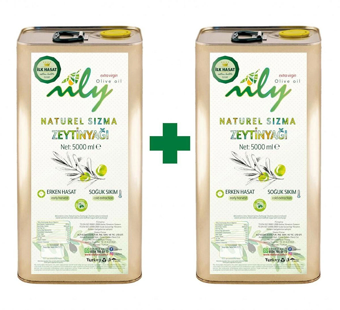 Nily İlk Hasat Naturel Soğuk Sıkım Sızma Zeytinyağı (5L +5 L)