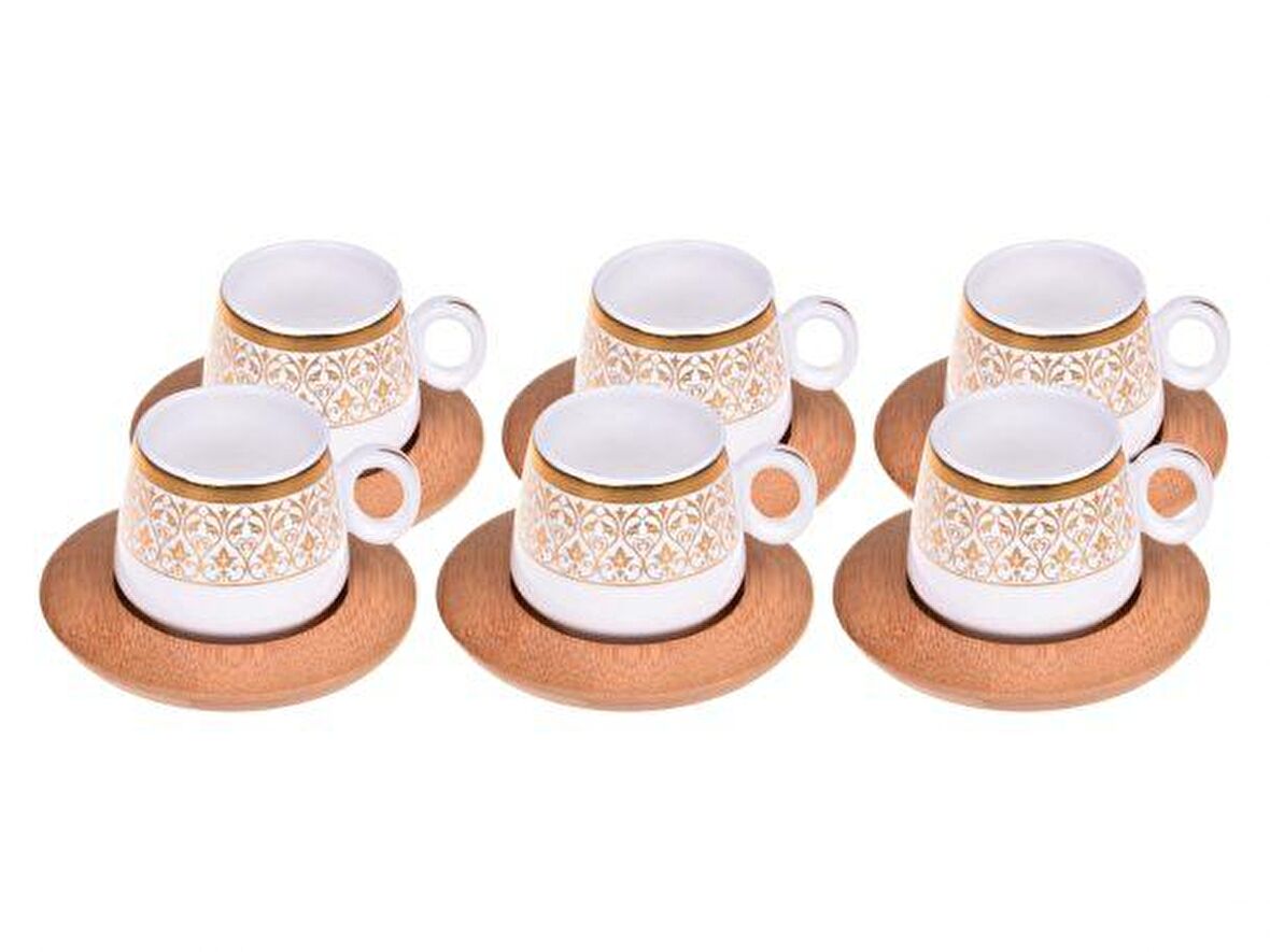 Bambum Ottoman 6 Kişilik Kahve Takımı Altın Desenli B0174