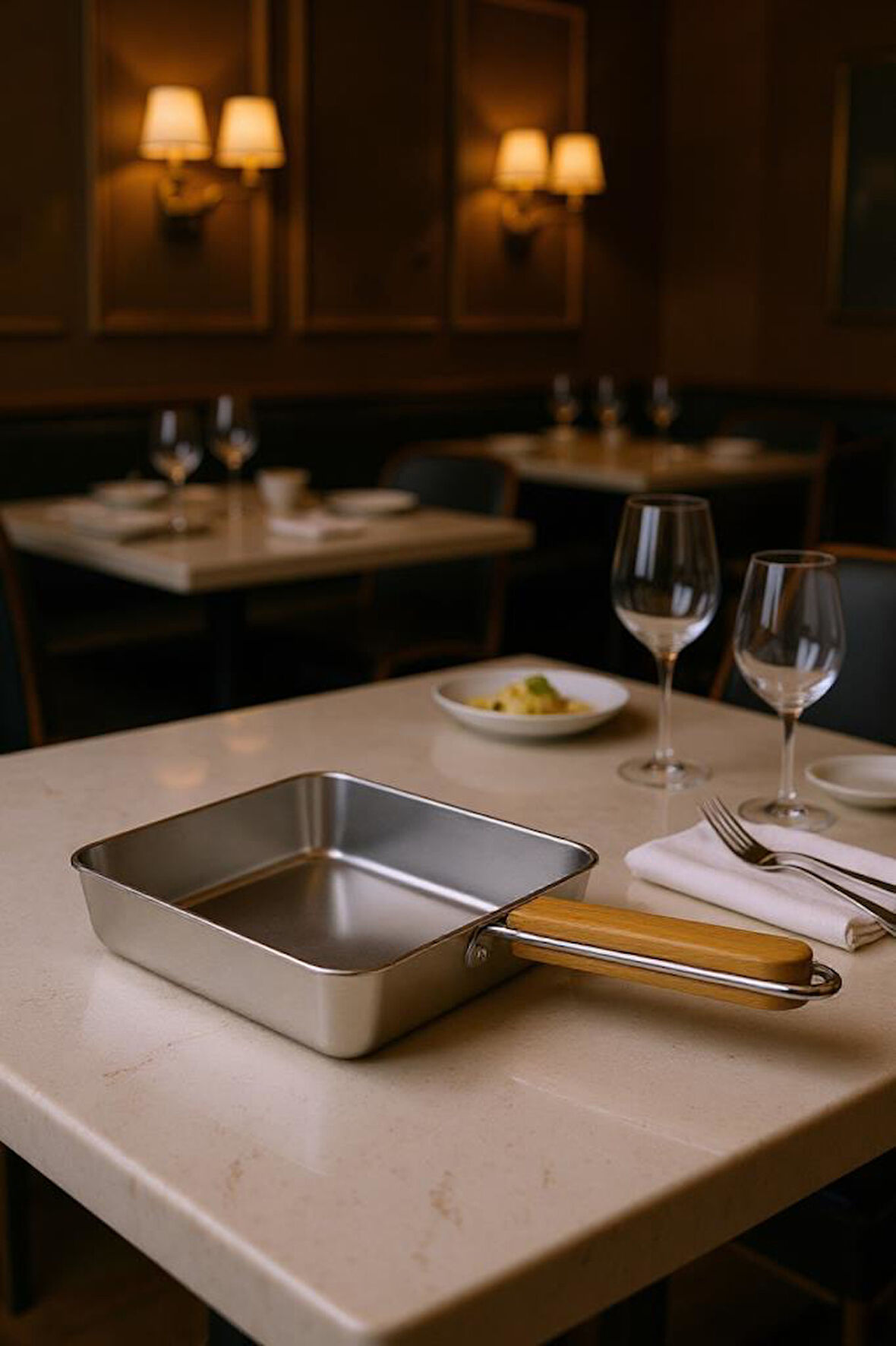 Bambum Cesta - Bambu Saplı Çelik Sunum Tavası Kare Orta