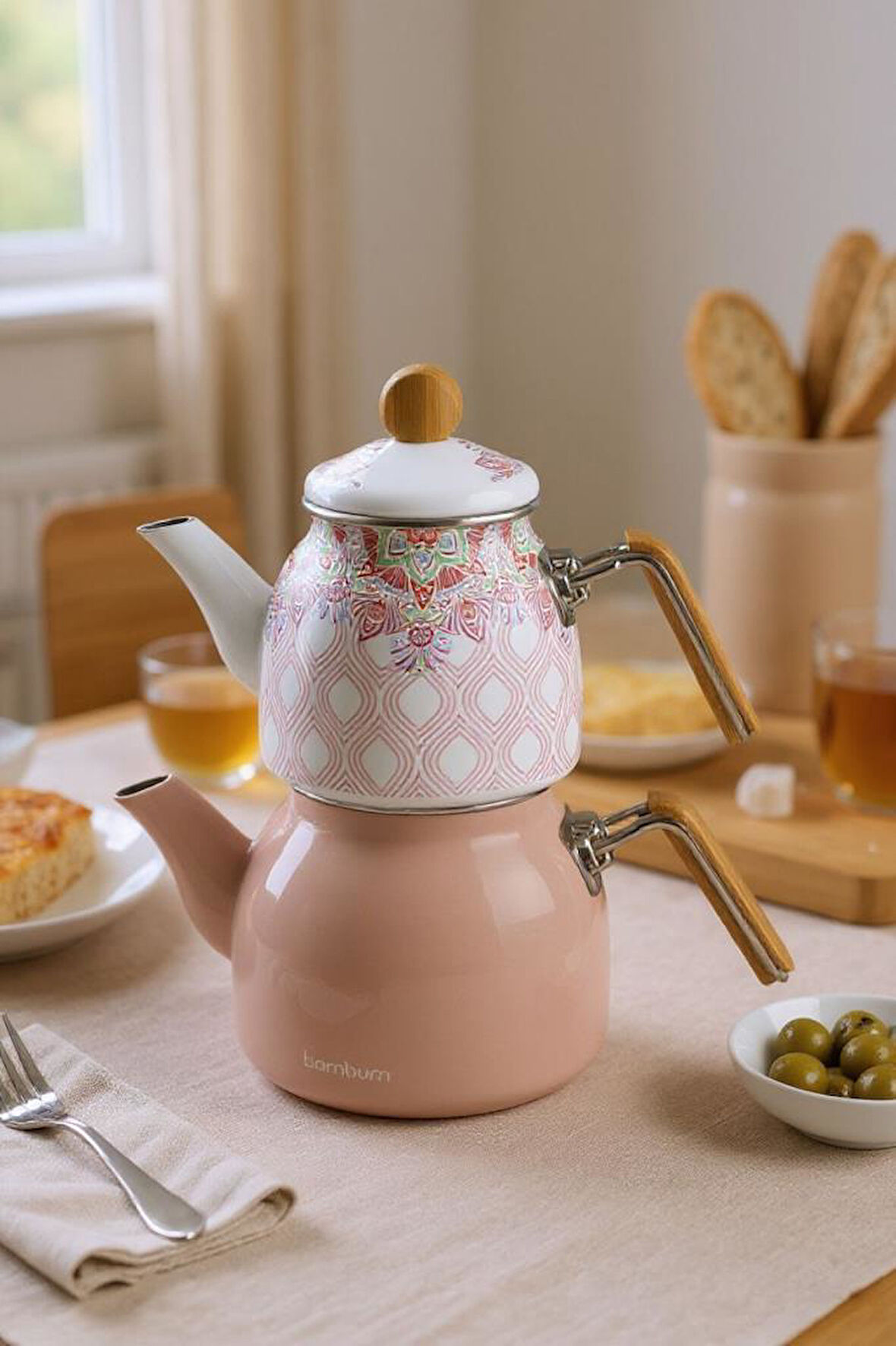 Bambum Unique - Bambu Kulplu Çaydanlık Takımı Pembe