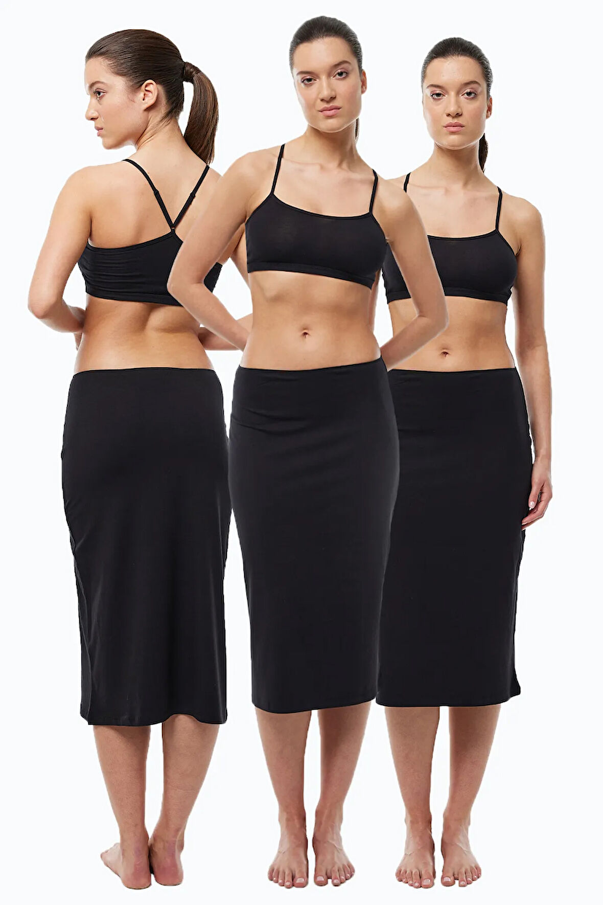 Kadın 3 lü Ten Rengi Tam Boy Uzun Etek Astarı Modal Jüpon 3M1061