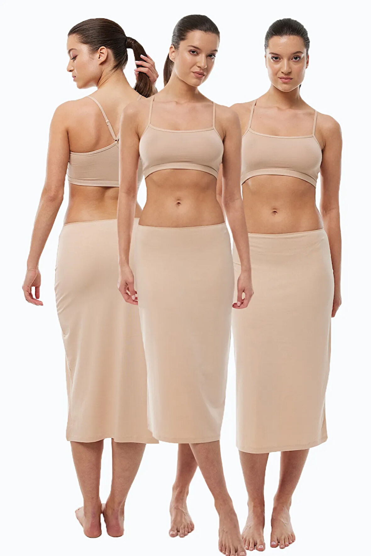 Kadın 3 lü Ten Rengi Tam Boy Uzun Etek Astarı Modal Jüpon 3M1061