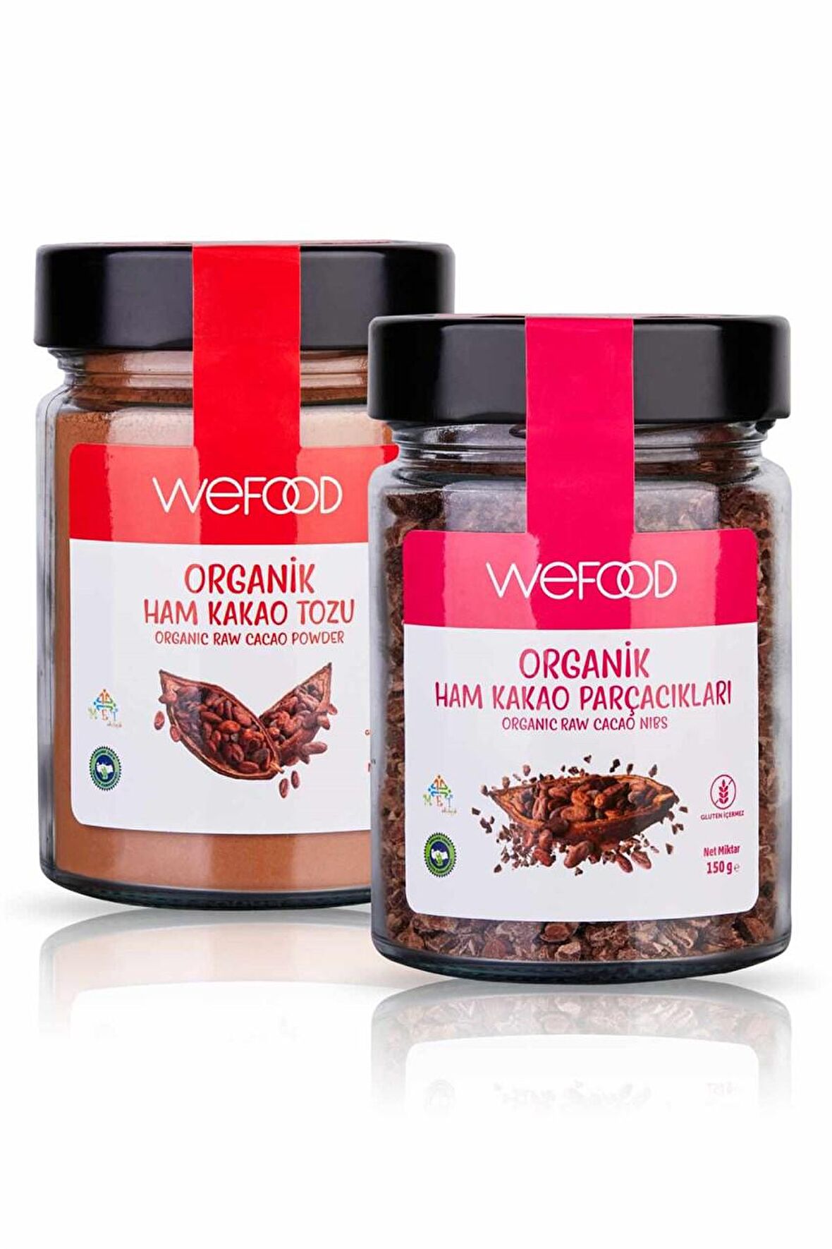 Wefood Organik Ham Kakao Tozu 140 gr + Organik Ham Kakao Parçacıkları 150 gr