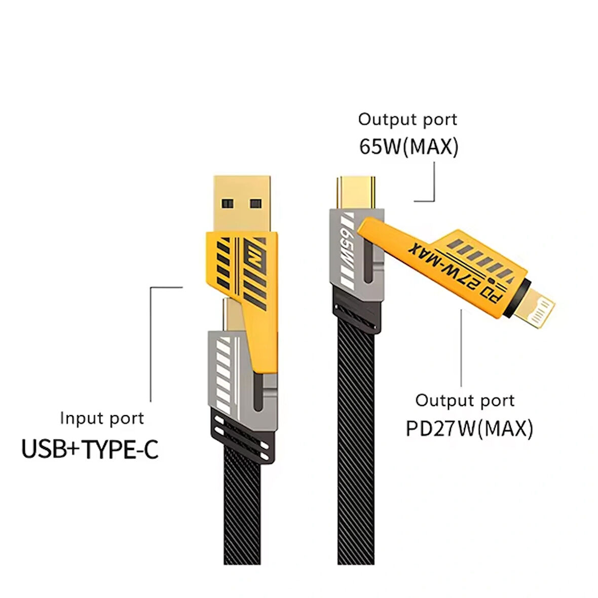4 in 1 USB+C Type C to Lightning Şarj Kablosu, Metal Başlık Sağlam Kopmaz Kablo 100 W PD Hızlı Şarj IOS TypeC USB iPhone