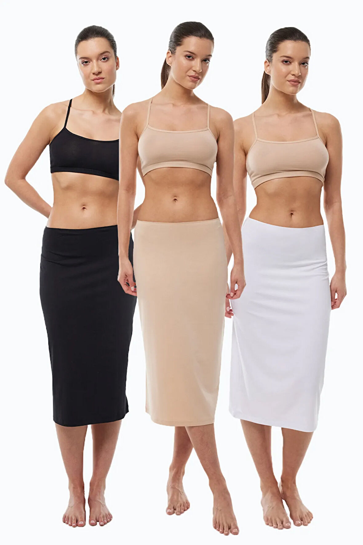 Kadın 3 lü Ten Rengi Tam Boy Uzun Etek Astarı Modal Jüpon 3M1061