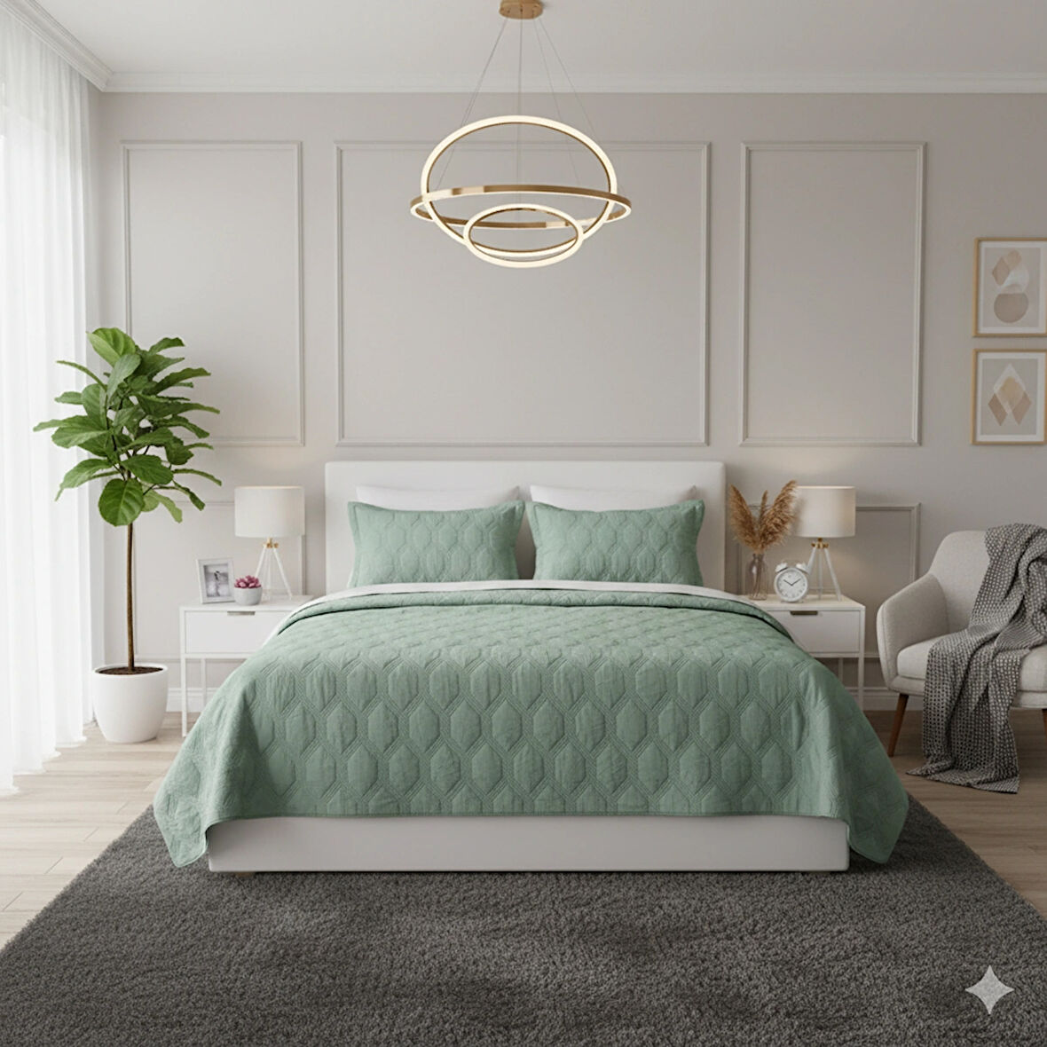 VNL STAR ÇİFT KİŞİLİK YATAK ÖRTÜSÜ MİNT YEŞİLİ