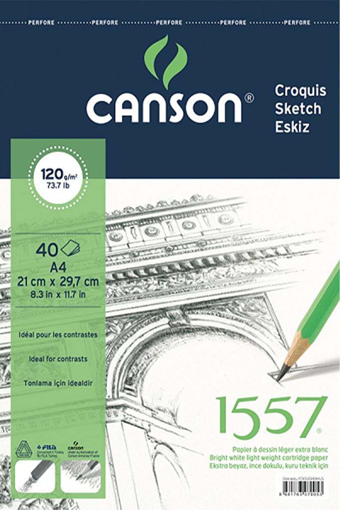 Canson 1557 Eskiz Defteri Spiralli 120g 40 Yaprak A4