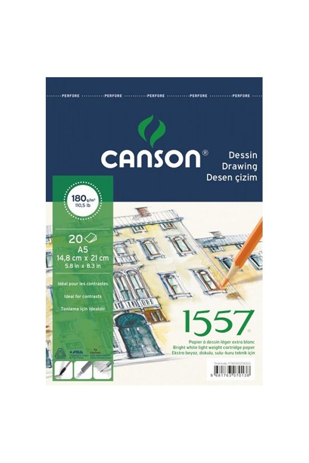 Canson 1557 Eskiz Defteri Spiralli 180g 20 Yaprak A5