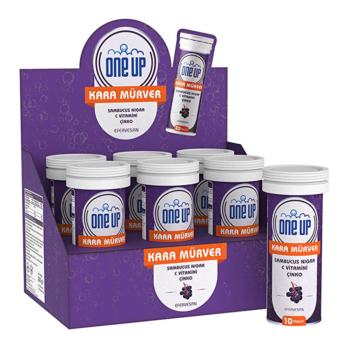 One Up Kara Mürver + C Vitamini + Çinko 10 Efervesan Tablet 6'lı Kutu - ÇİLEK-AHUDUDU