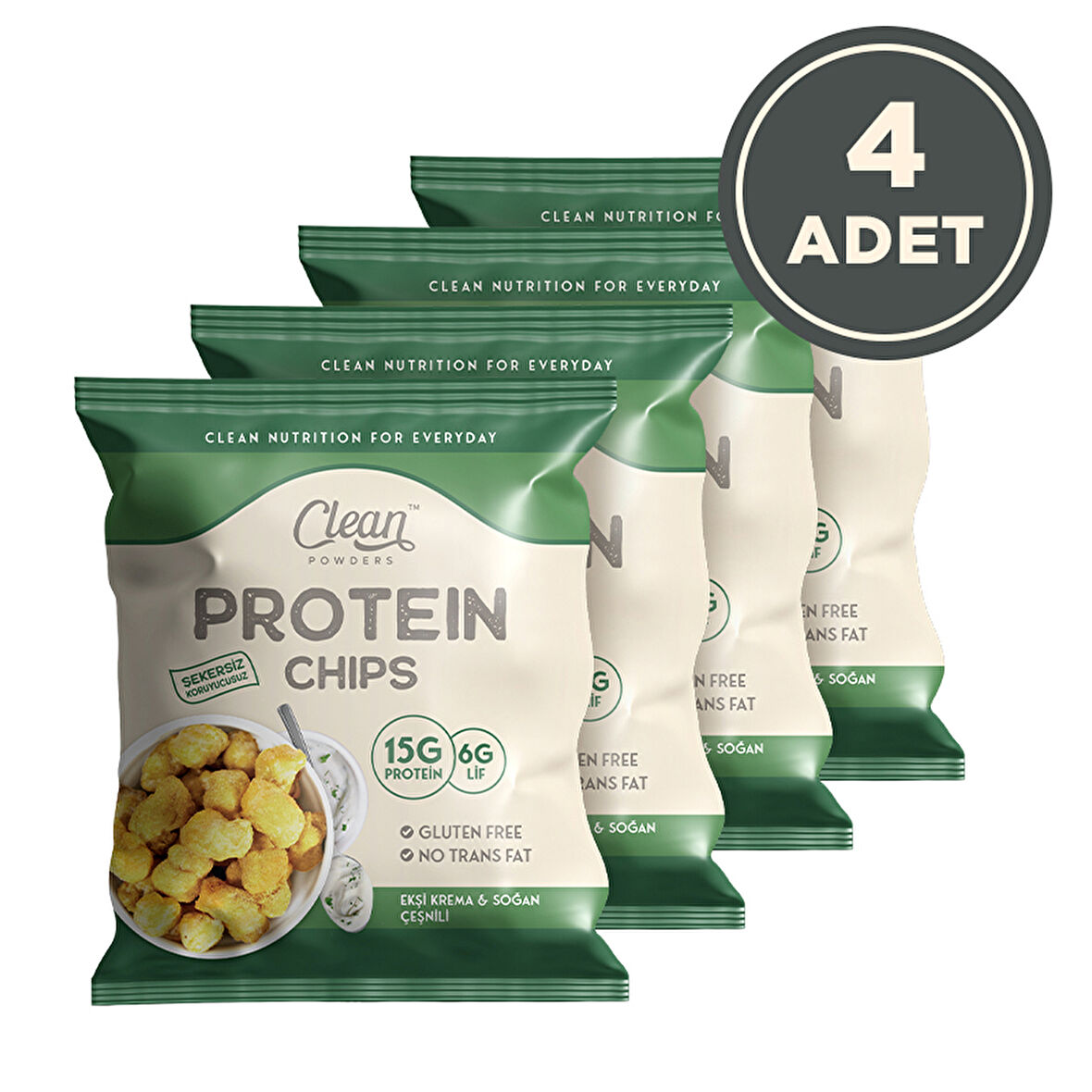 Clean Powders Protein Chips 50 Gr Ekşi Krema Soğan 4 Adet - EKŞİ KREMA - SOĞAN