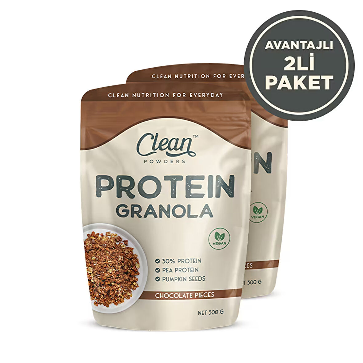 Clean Powders Protein Granola 300 Gr Çikolata Parçacıklı 2 Adet  - ÇİKOLATA PARÇACIKLI
