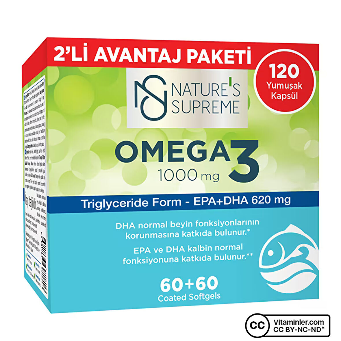 Nature's Supreme Omega 3 1000 Mg 2 x 60 Kapsül - AROMASIZ