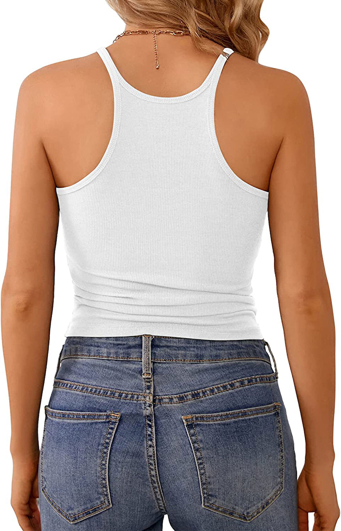 Liona Kadın İp Askılı Yüzücü Sırt Beyaz Renk Crop Atlet Bluz