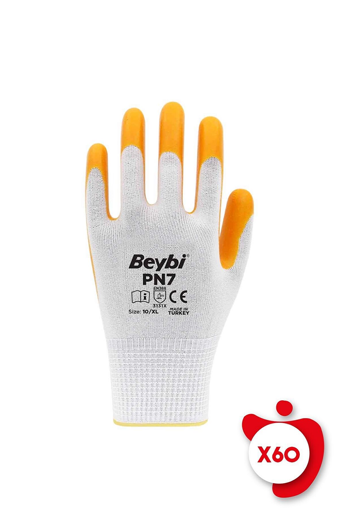 Beybi PN7 Sarı Polyester Örme Nitril İş Eldiveni 10 Beden 60 Çift